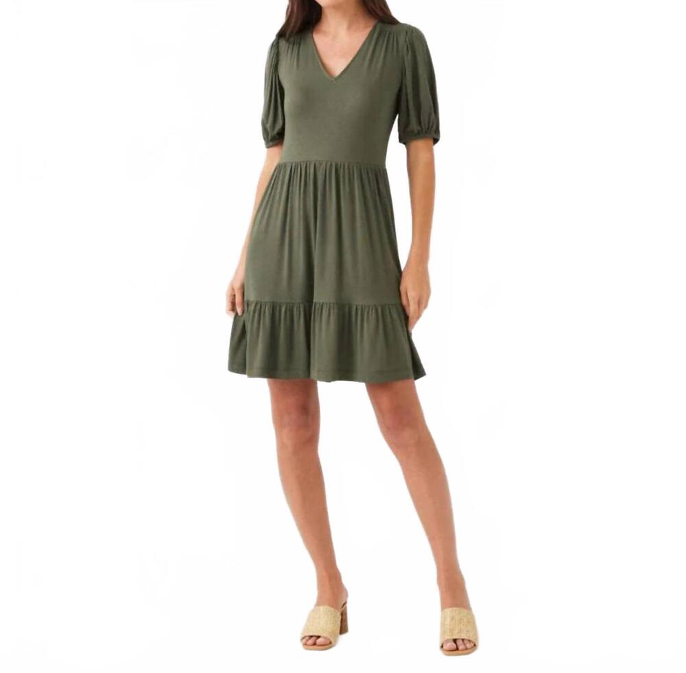 NEW KAREN KANE puff sleeve tiered dress - petite in olive